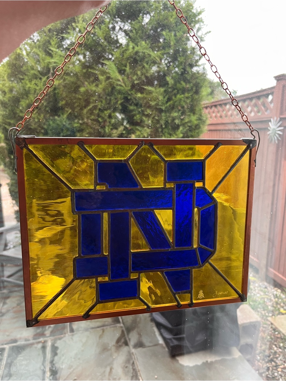 Real Stained Glass Window Hanging Suncatcher University of Notre Dame Signed
